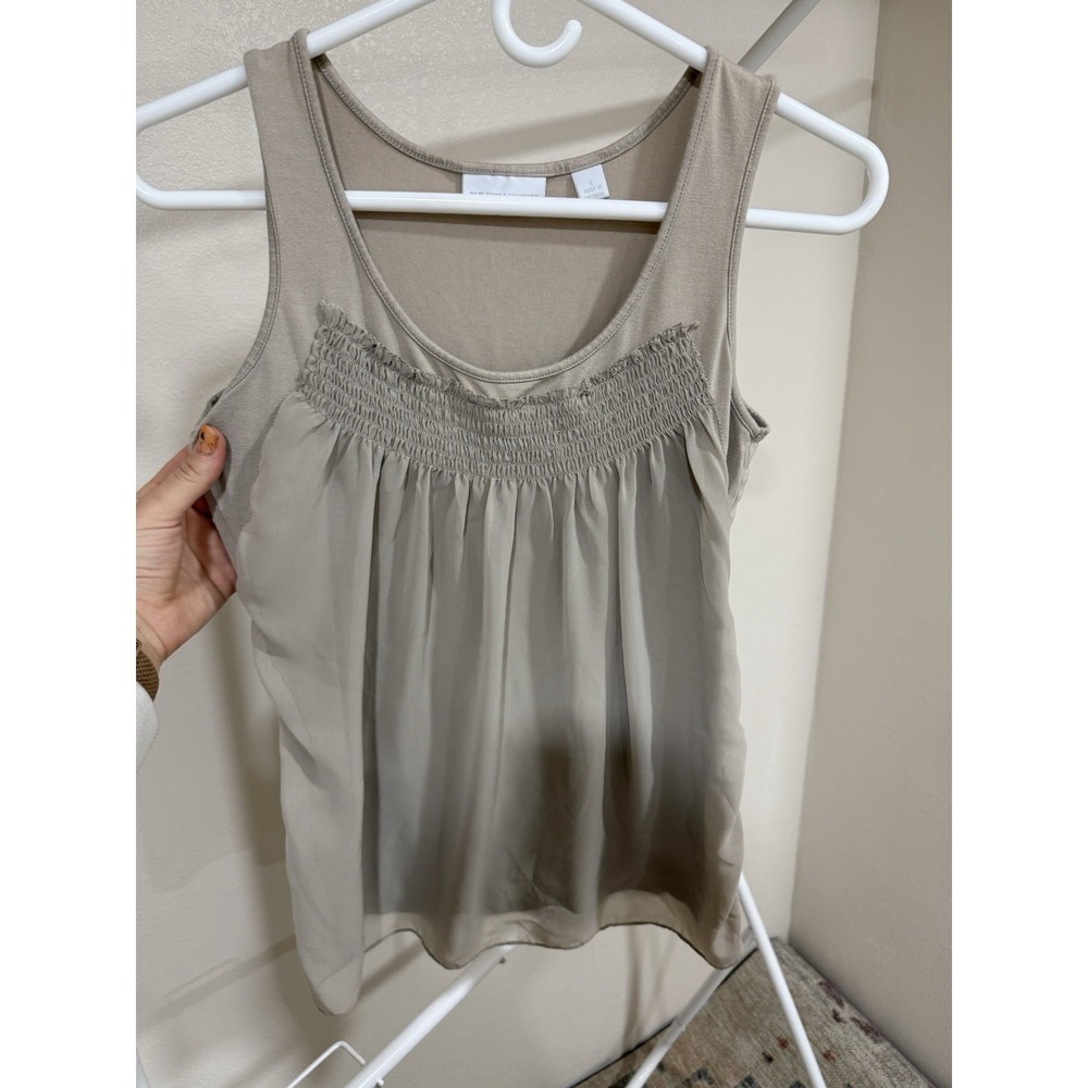 Grey Smocked Ruched Chiffon Overlay Y2K Office Business Casual Tank 2000s‎ Chic